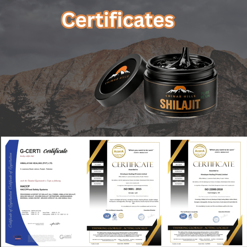 chinar hills shilajit haccp iso 9001 iso 22000 certificates usa